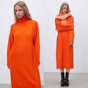 ZARA Sweater Knit Dress Orange Like New Size M